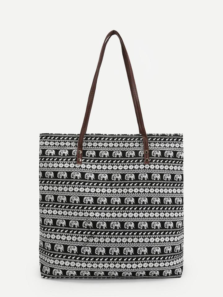 Romwe Tribal Print Tote Bag With Elephant Pattern
