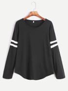 Romwe Black Varsity Striped Long Sleeve T-shirt