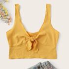 Romwe Knot Hem Rib-knit Crop Top