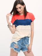 Romwe Multicolor Cap Sleeve Chiffon Blouse