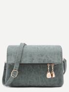 Romwe Green Flodover Zip Closure Faux Leather Crossbody Bag