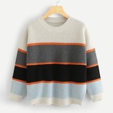 Romwe Color Block Stripe Insert Sweater