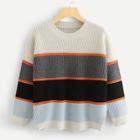 Romwe Color Block Stripe Insert Sweater