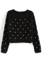 Romwe Heart Embroidered Black Jumper