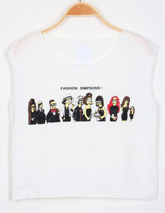 Romwe Simpsons Print White T-shirt