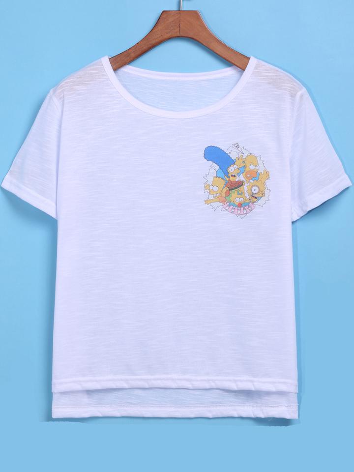 Romwe Dip Hem Simpsons Print T-shirt