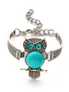 Romwe Silver Plated Turquoise Rhinestone Owl Bracelet