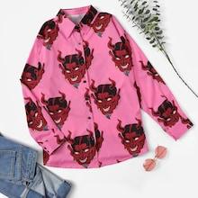 Romwe Devil Print Single Breasted Blouse
