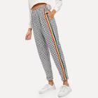 Romwe Houndstooth Striped Tape Pants