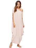 Romwe Apricot One Shoulder Dolman Sleeve Maxi Dress