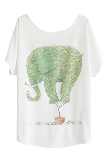 Romwe Romwe Elephant Print White T-shirt