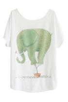 Romwe Romwe Elephant Print White T-shirt