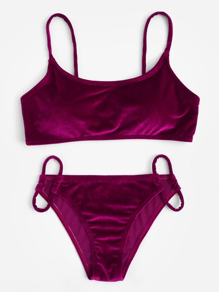 Romwe Ring Detail Velvet Bikini Set