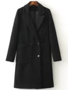 Romwe Black Double Breasted Coat With Pocket