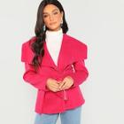 Romwe Neon Pink Waterfall Collar Zip Up Coat