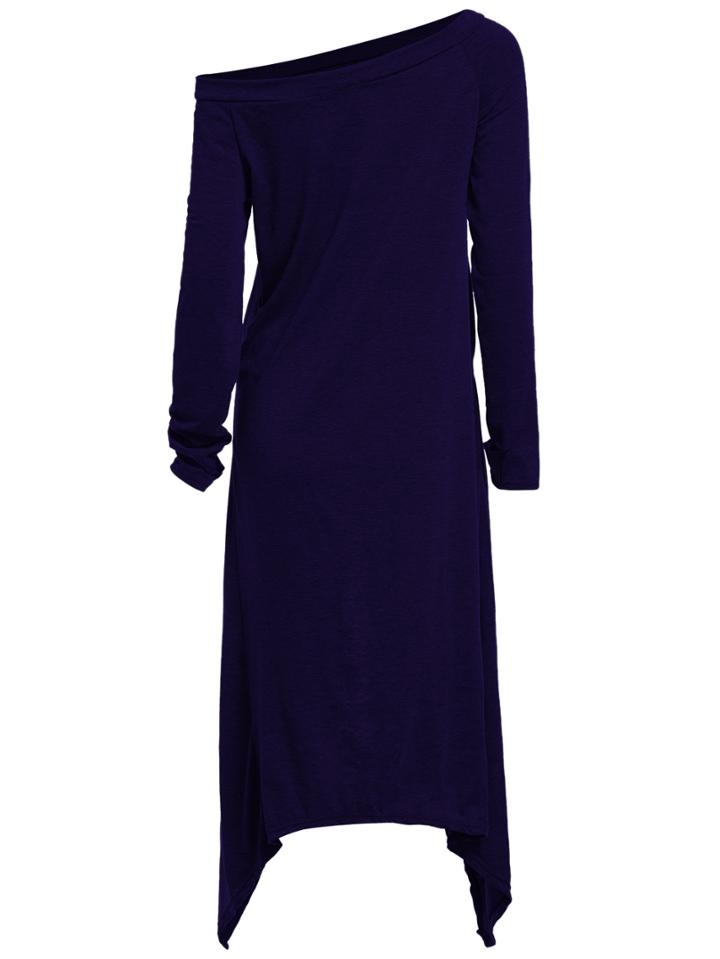 Romwe Blue One-shoulder Asymmetrical Casual Dress