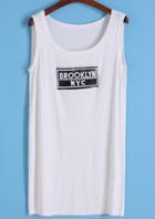 Romwe Letter Embroidered White Tank Top