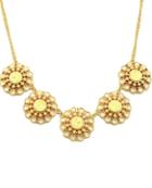 Romwe Yellow Gemstone Gold Chain Flowers Necklace