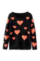 Romwe Heart Print Black Jumper