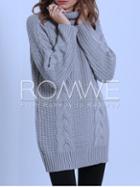 Romwe Grey Turtleneck Cable Knit Loose Sweater