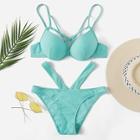 Romwe Criss Cross Top With Cut-out Bikini Set