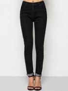 Romwe Women Denim Slim Black Pant