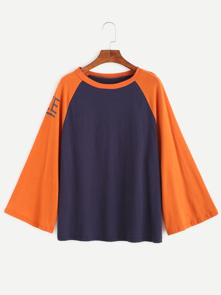 Romwe Contrast Raglan Sleeve Printed T-shirt