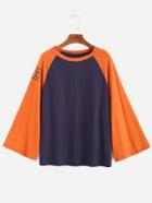 Romwe Contrast Raglan Sleeve Printed T-shirt