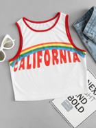 Romwe Letter Print Ringer Crop Top