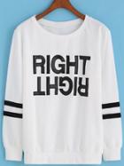 Romwe Letter Print Varsity Striped White Sweatshirt