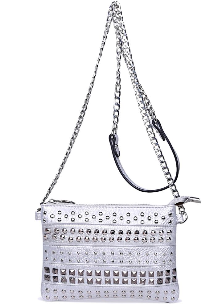 Romwe Silver With Rivet Shoulder Bag