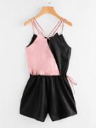 Romwe Color Block Cross Strappy Tie Side Romper