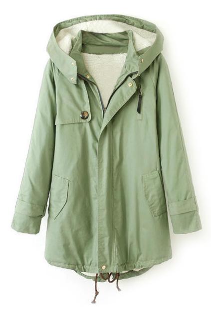 Romwe Hoodied Sheer Green Coat