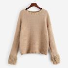 Romwe Faux Fur Cuff Drop Shoulder Sweater