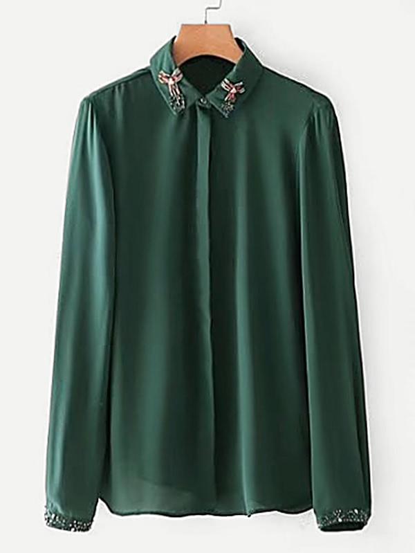 Romwe Beaded Collar & Cuff Blouse
