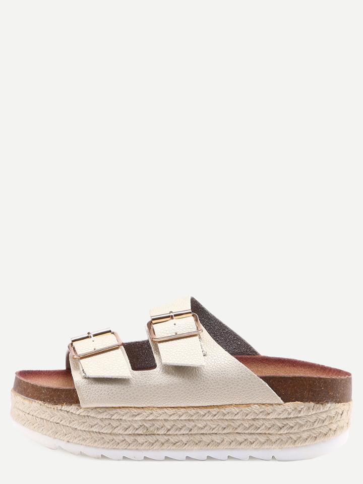 Romwe Buckled Strap Flatform Sliders - Light Gold