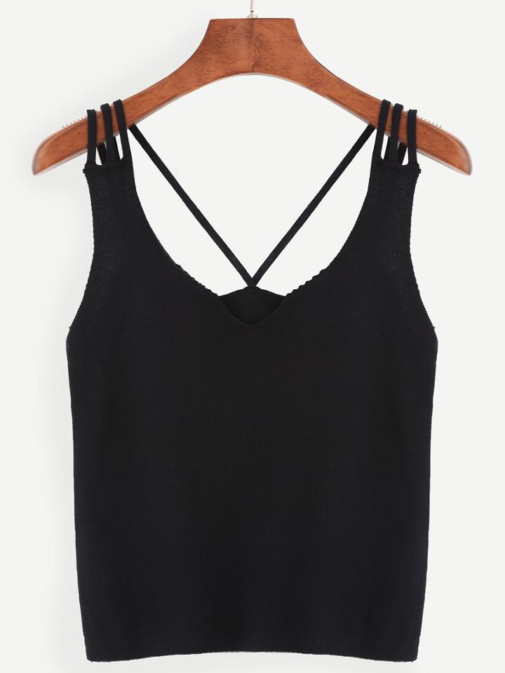 Romwe Black Spaghetti Strap Knit Vest