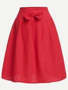 Romwe Red Bow Embellished Wide Waistband Skirt