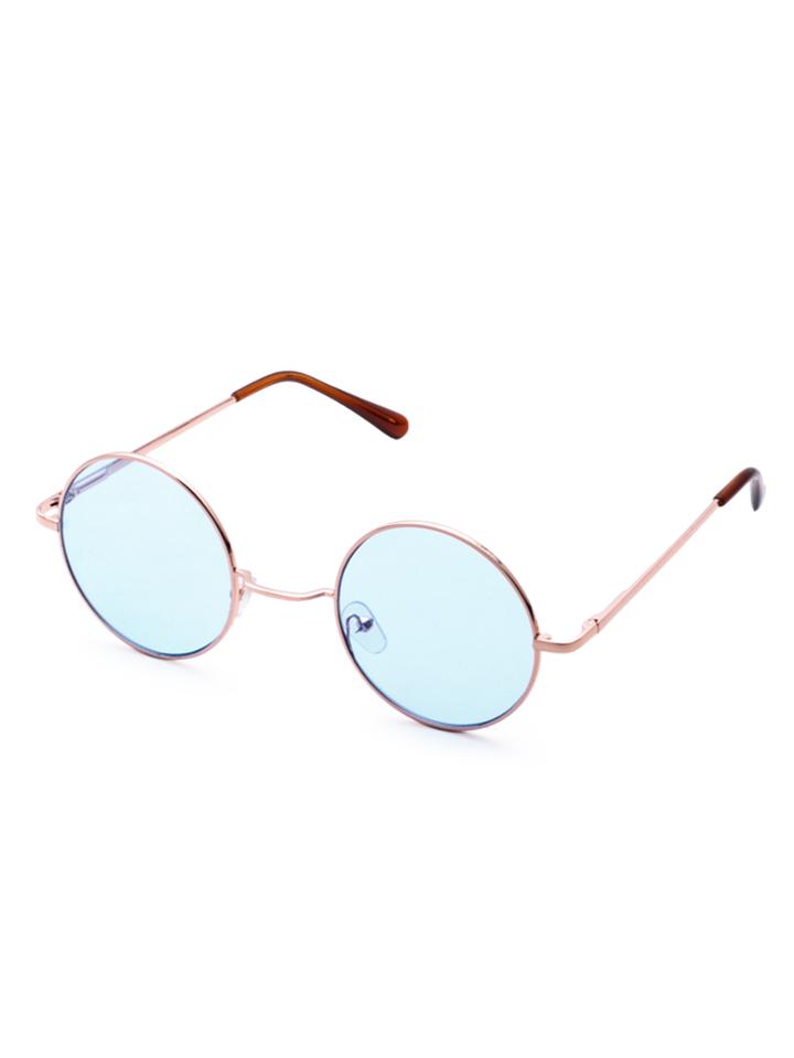 Romwe Gold Frame Light Blue Retro Style Round Sunglasses