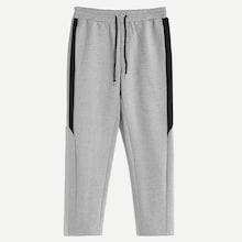 Romwe Guys Contrast Panel Drawstring Marled Pants