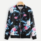 Romwe Stand Neck Floral Print Jacket