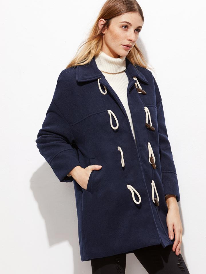Romwe Royal Blue Wool Blend Duffle Coat