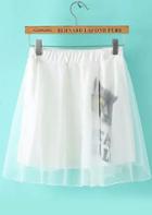 Romwe Elastic Waist Cat Letter Print Pleated Skirt