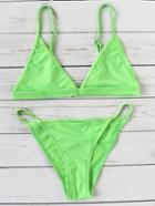 Romwe Green Triangle Sexy Bikini Set