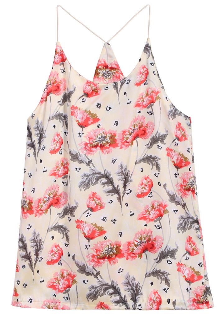 Romwe Spaghetti Strap Floral Print Apricot Cami Top