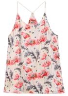 Romwe Spaghetti Strap Floral Print Apricot Cami Top