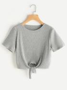 Romwe Knotted Front Ribbed Tee