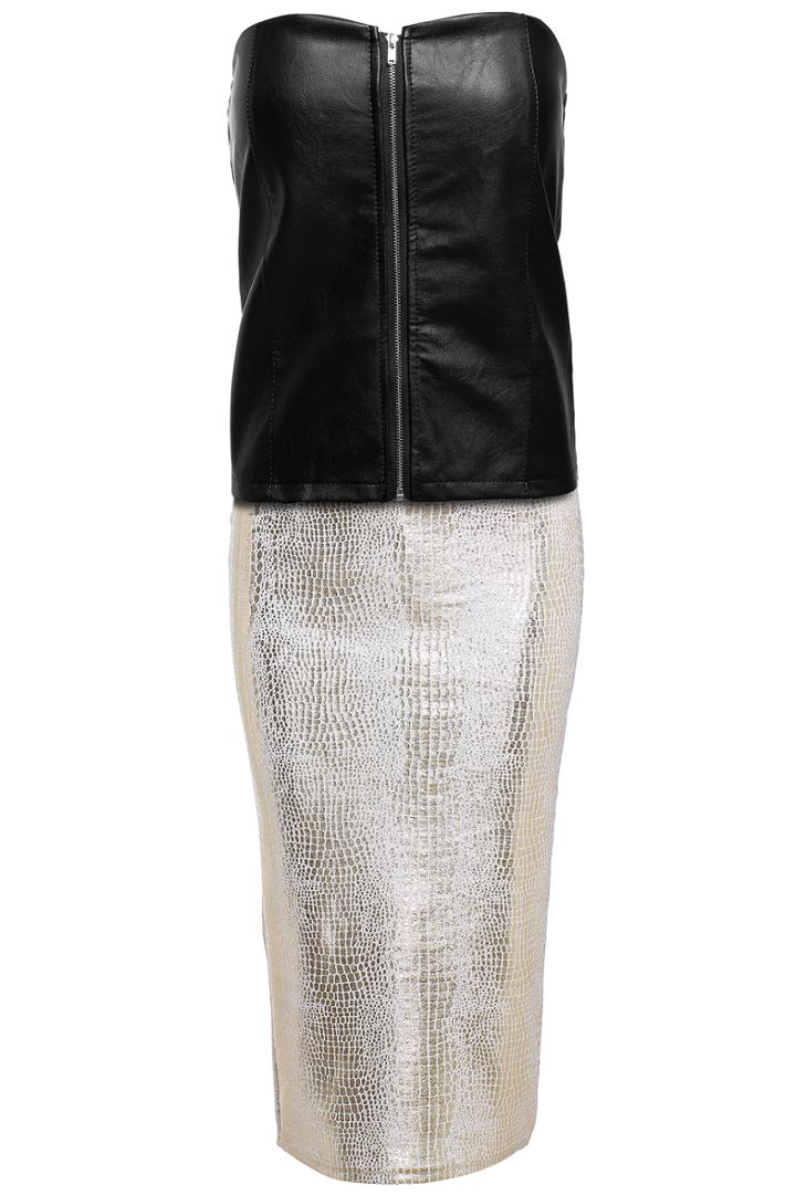 Romwe Zip Back Straps Pu Black Vest With Bodycon Skirt