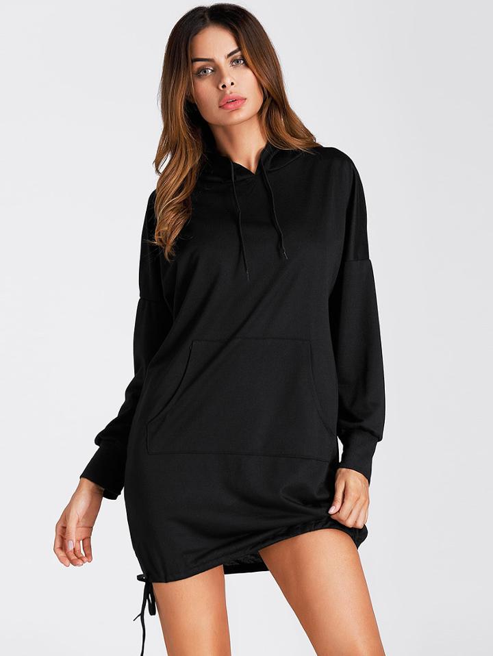 Romwe Drop Shoulder Drawstring Hem Hoodie Dress