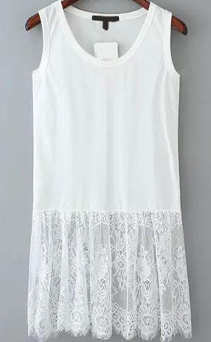 Romwe Round Neck With Lace Hem White Vest